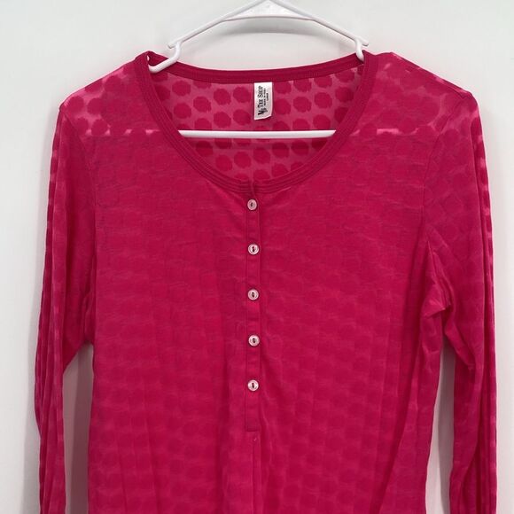 Tee Shop Pink Polka Dot Long Sleeve 1/2 Button t-shirt Lightweight Large - Picture 2 of 6